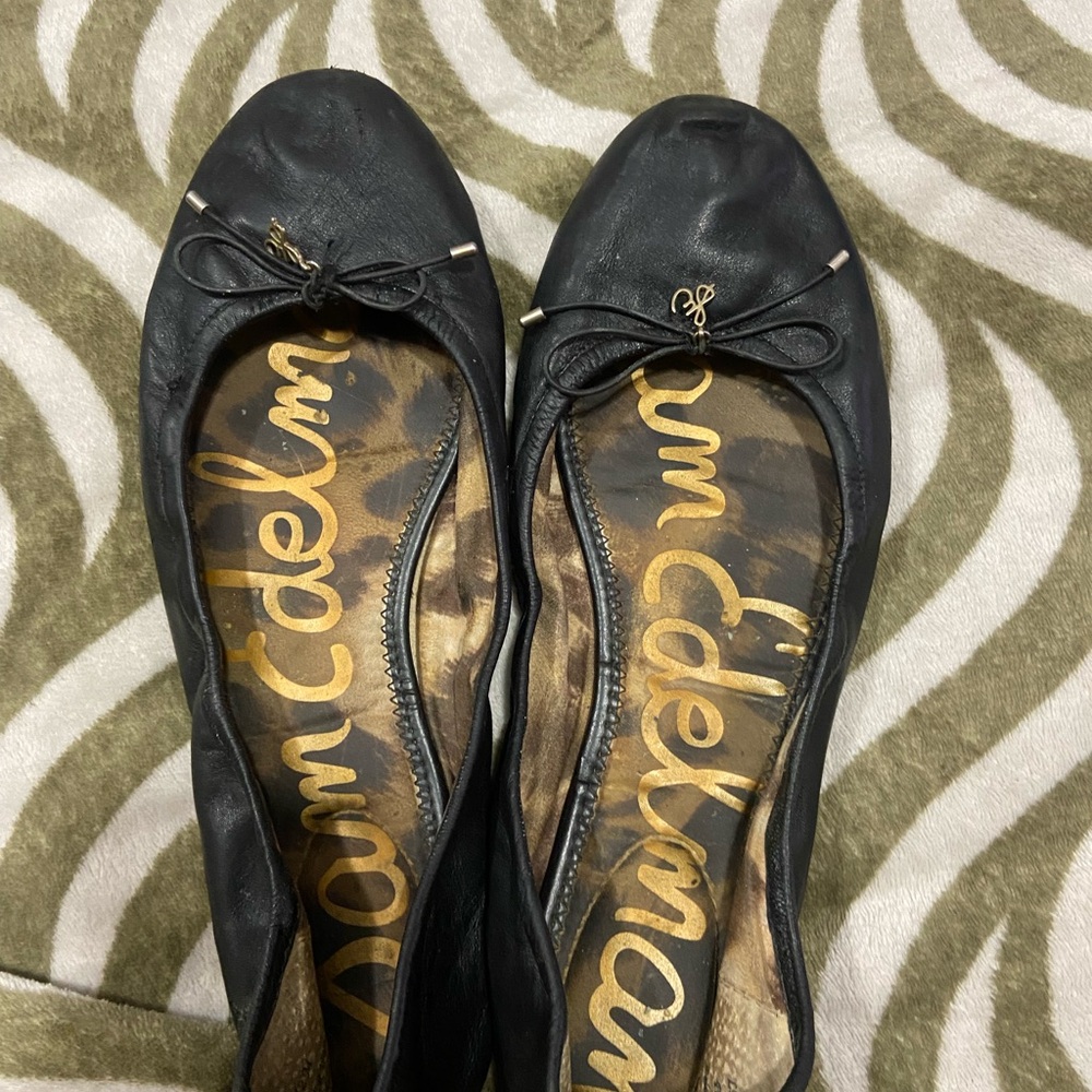 Sam Edelman Black Leather Loafers with Bow Accent